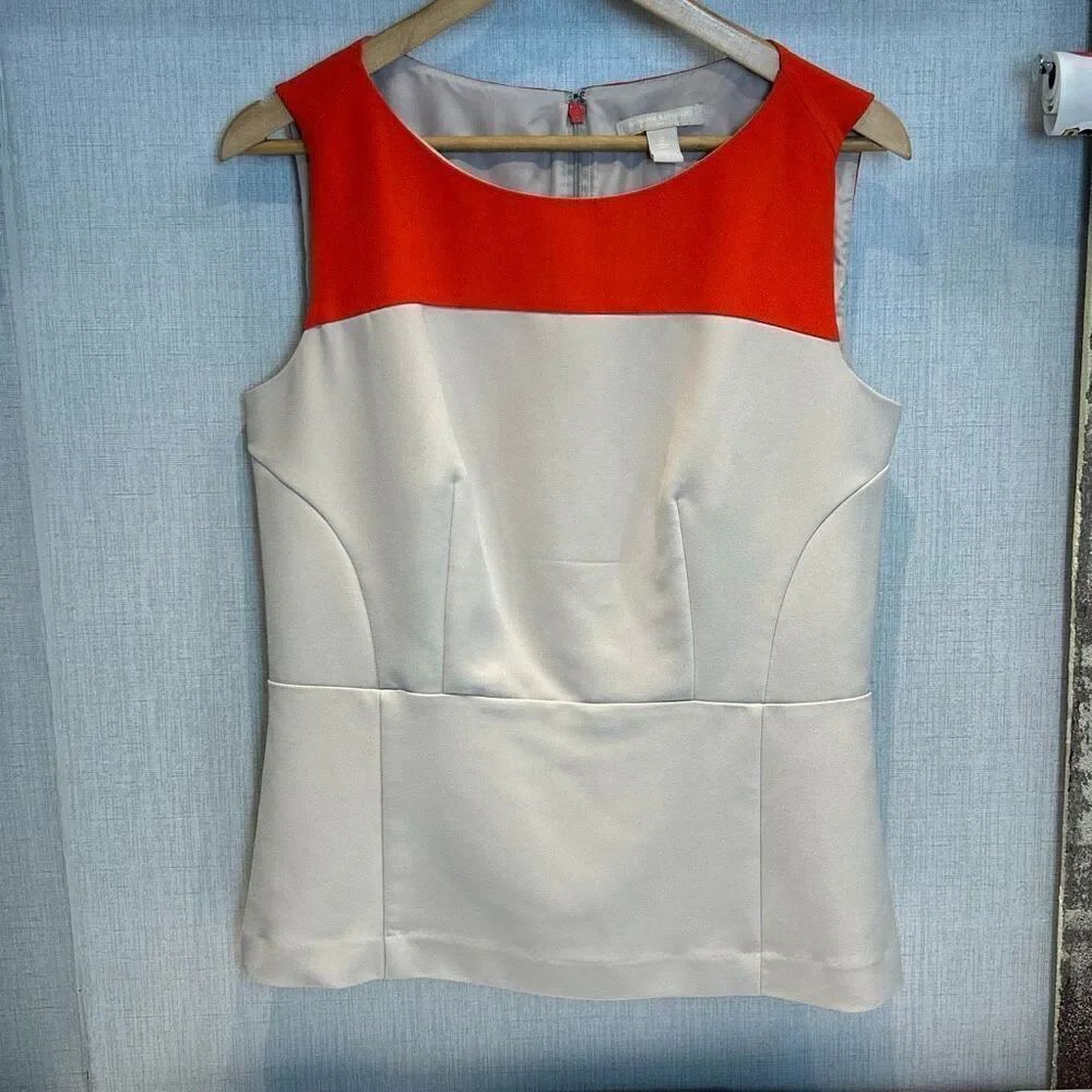 Banana Republic Color Block Tank Top Red Tan Sz 12 Sleeveless Lined Back Zip